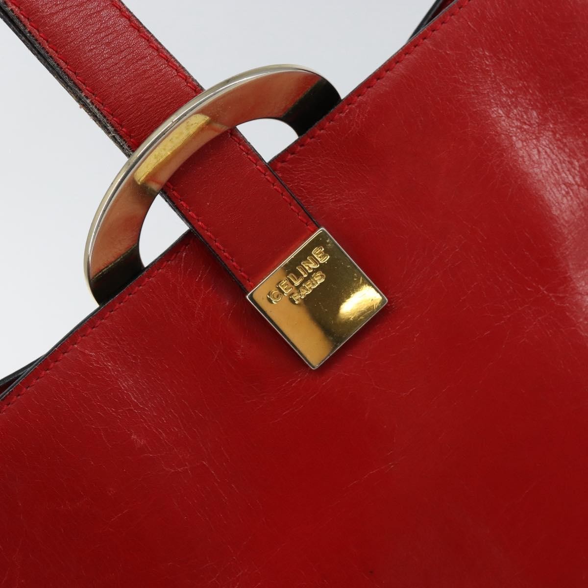 Celine Circle Logo Shoulder Bag Leather, RED, LEATHER, Shoulder bag