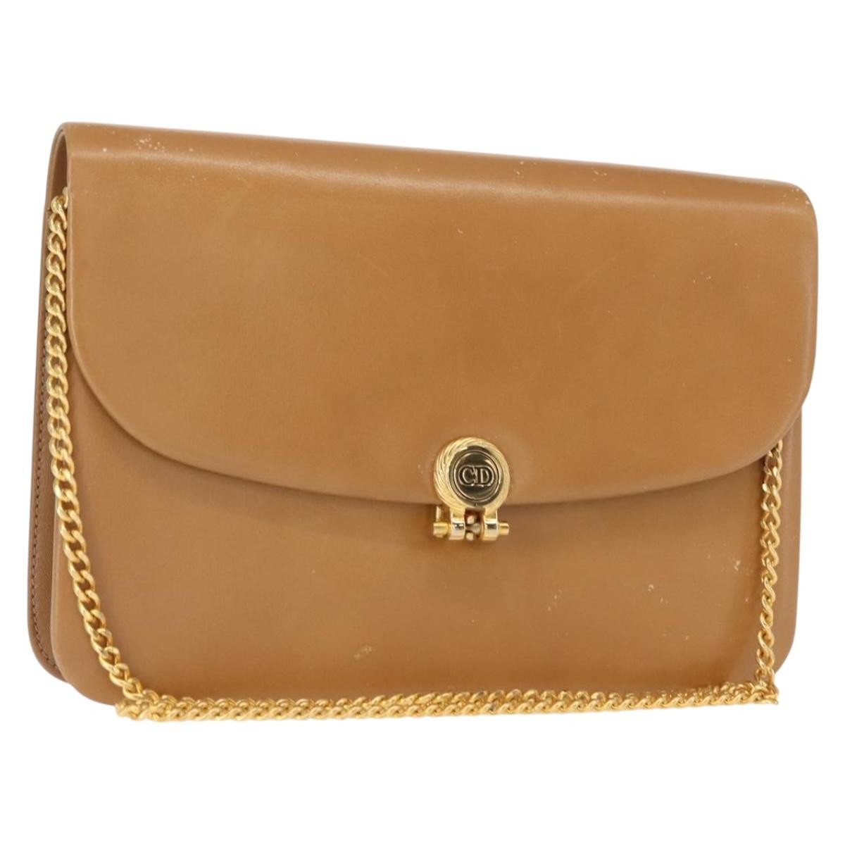 Christian Dior Vintage CD Chain Flap Shoulder Bag Leather, BEIGE, LEATHER, Shoulder bag