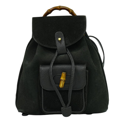 Gucci Vintage Bamboo Backpack Suede, BLACK, SUEDE, Backpack