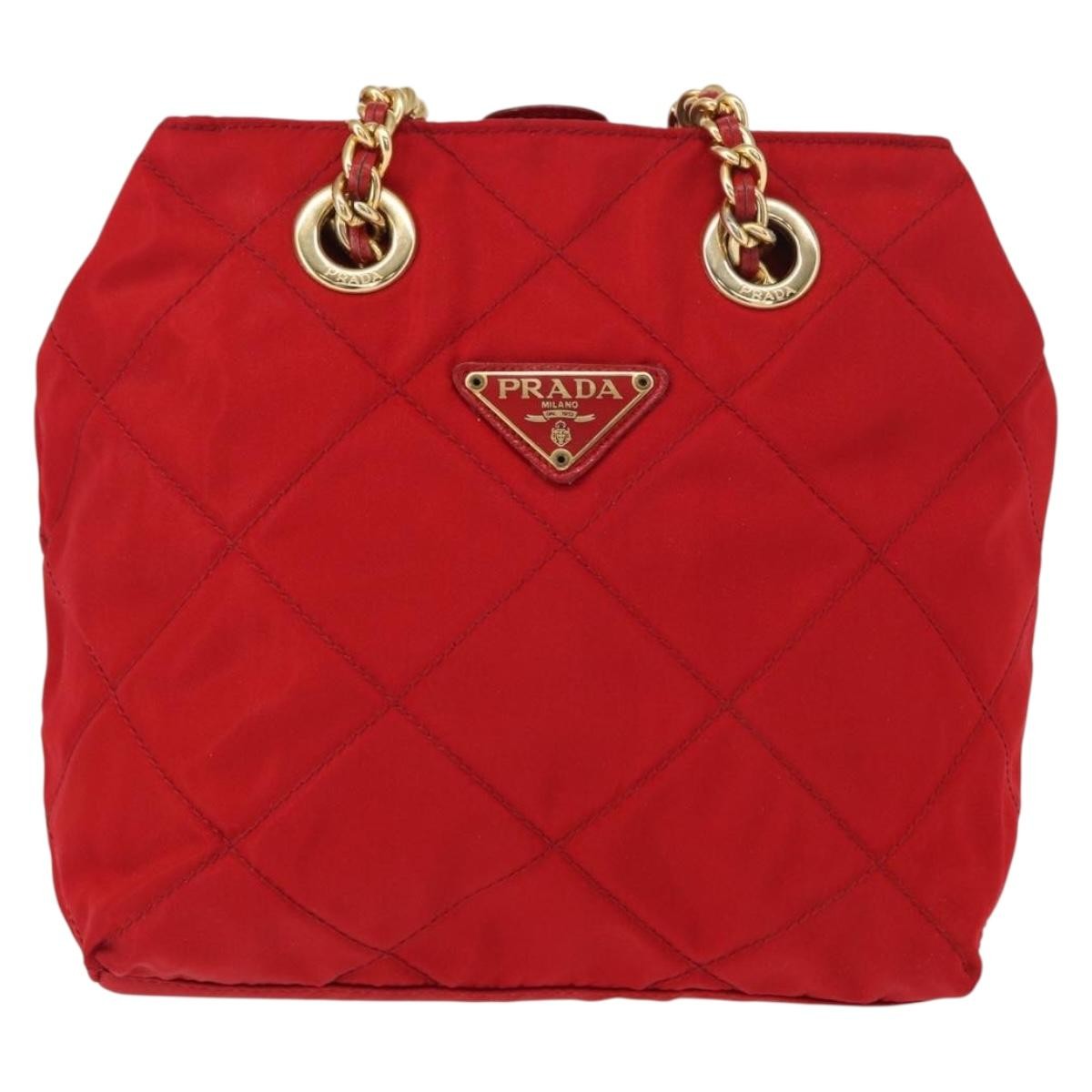 Prada Chain Shoulder Bag Quilted Tessuto, RED, NYLON, Shoulder bag