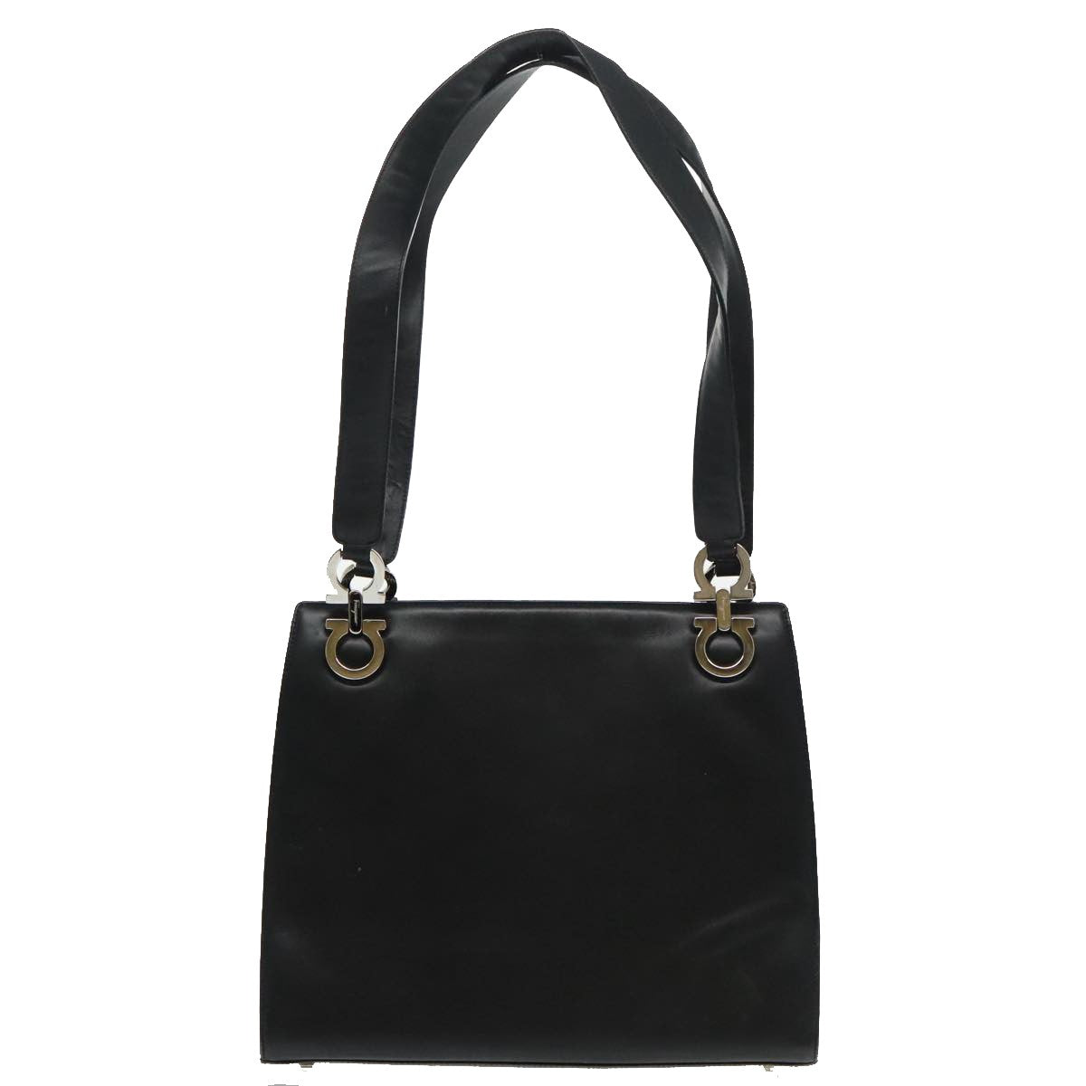 Salvatore Ferragamo Gancini Shoulder Bag Leather, BLACK, LEATHER, Tote bag