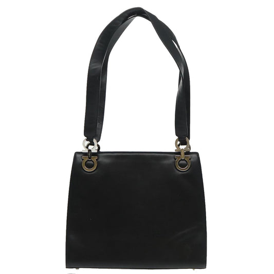 Salvatore Ferragamo Gancini Shoulder Bag Leather, BLACK, LEATHER, Tote bag