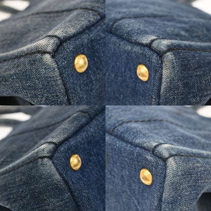 Prada Canapa Open Tote Denim, BLUE, DENIM_JEANS, Tote bag