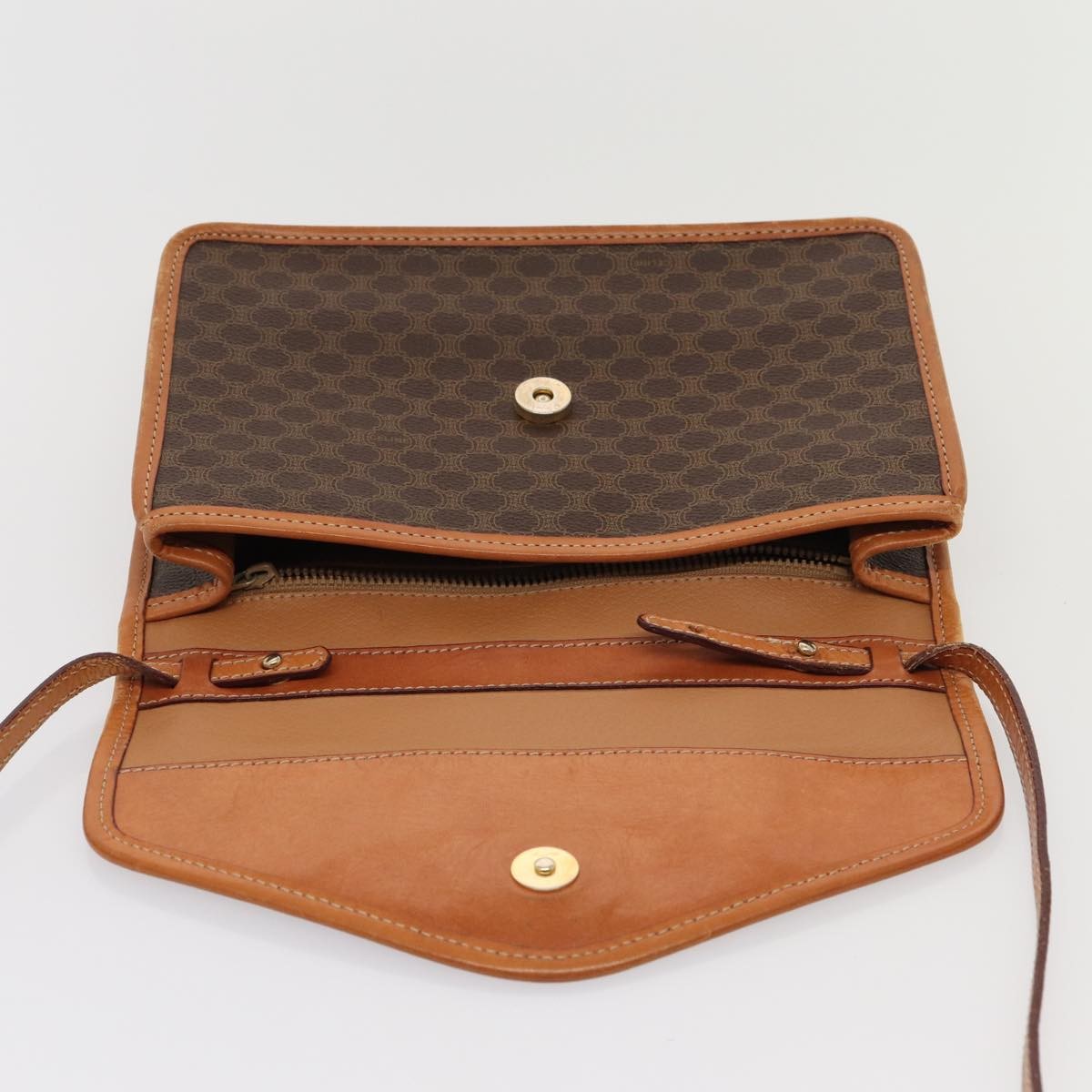 Celine Vintage Macadam Circle Logo Shoulder Bag Canvas and Leather, BROWN, CANVAS, Shoulder bag