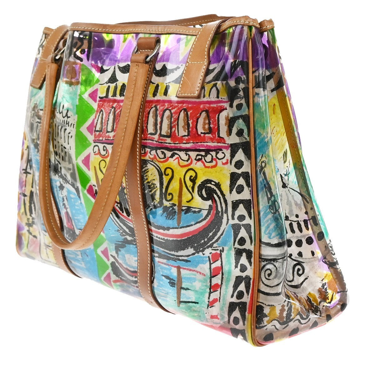 Prada Venice Belted Tote Printed Canvas and Leather, MULTICOLOUR, LEATHER, Tote bag