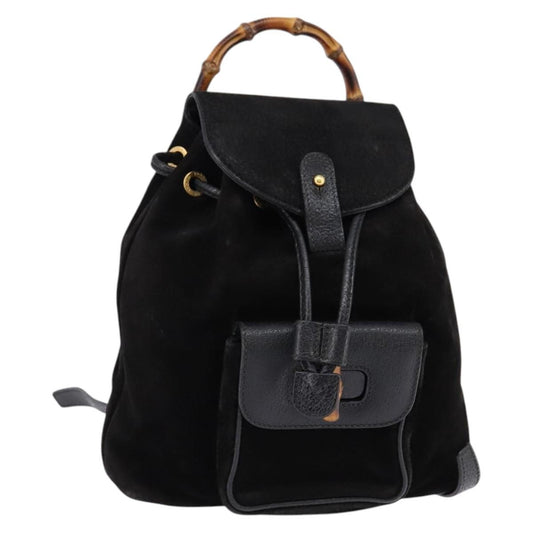 Gucci Vintage Bamboo Backpack Suede, BLACK, SUEDE, Backpack