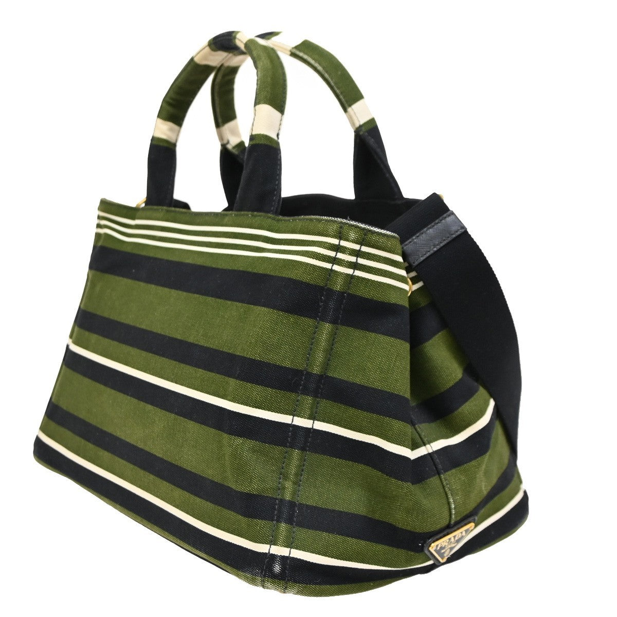Prada Canapa Open Tote Canvas, GREEN, CANVAS, Handbag