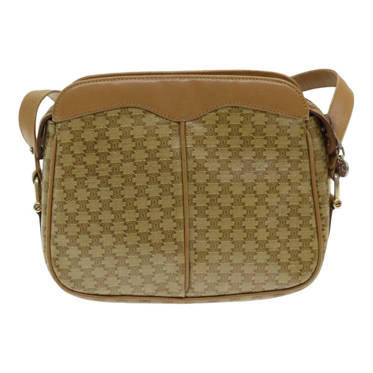 Celine Vintage Macadam Shoulder Bag Canvas and Leather, Beige, Canvas, Shoulder Bag