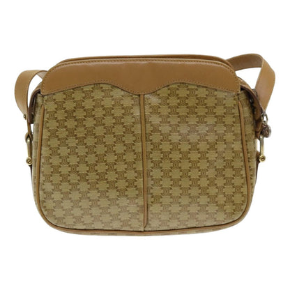 Celine Vintage Macadam Shoulder Bag Canvas and Leather, Beige, Canvas, Shoulder Bag
