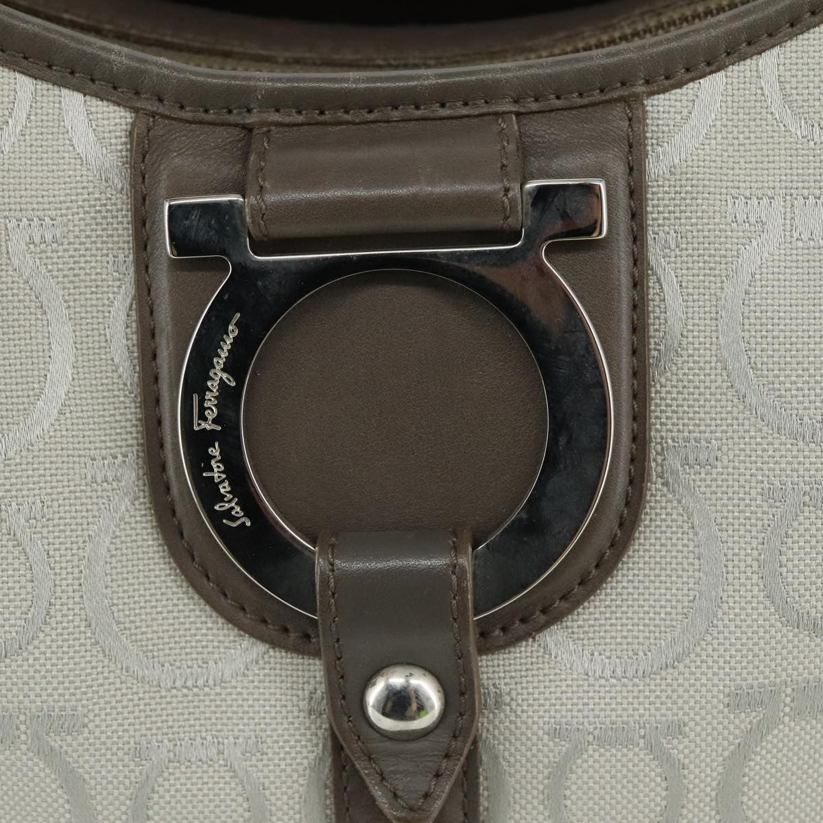 Salvatore Ferragamo Gancini Shoulder Bag Canvas, GRAY, CANVAS, Shoulder bag
