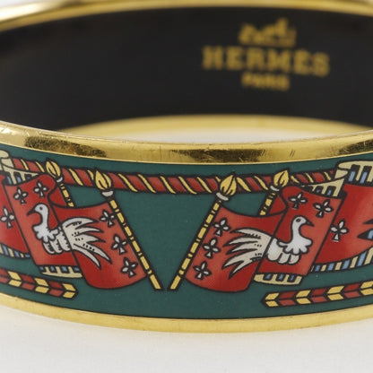 Hermes Caleche Bangle Bracelet Enamel, GREEN, GOLD_PLATED, Bracelet