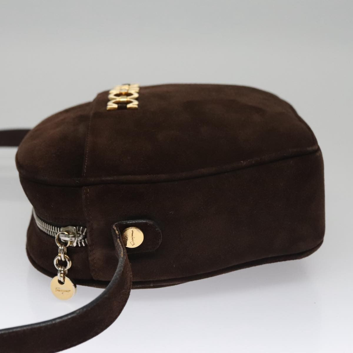 Salvatore Ferragamo Gancini Shoulder Bag Suede, Brown, Suede, Shoulder Bag