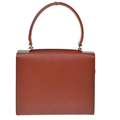 Salvatore Ferragamo Double Gancini Top Handle Bag Saffiano Leather, Brown, Leather, Handbag
