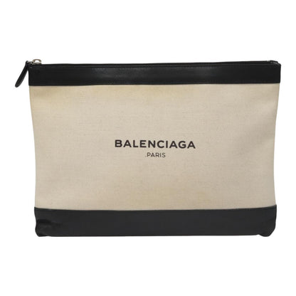Balenciaga Navy Zip Pouch Canvas and Leather, BLACK, CANVAS, Clutche & pouche