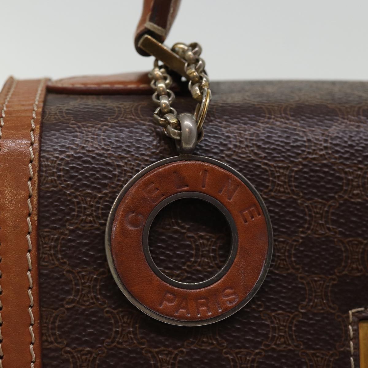 Celine Vintage Convertible Top Handle Bag Macadam Coated Canvas, BROWN, CANVAS, Handbag