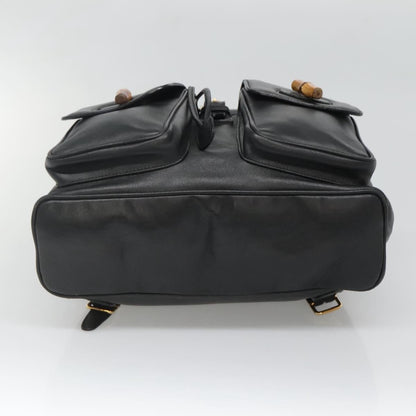 Gucci Vintage Bamboo Backpack Leather, BLACK, LEATHER, Backpack