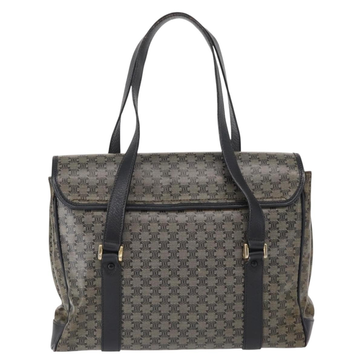 Celine Vintage Macadam Shoulder Bag Canvas and Leather, BLACK, CANVAS, Shoulder bag