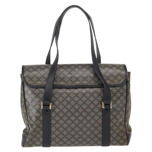 Celine Vintage Macadam Shoulder Bag Canvas and Leather, BLACK, CANVAS, Shoulder bag