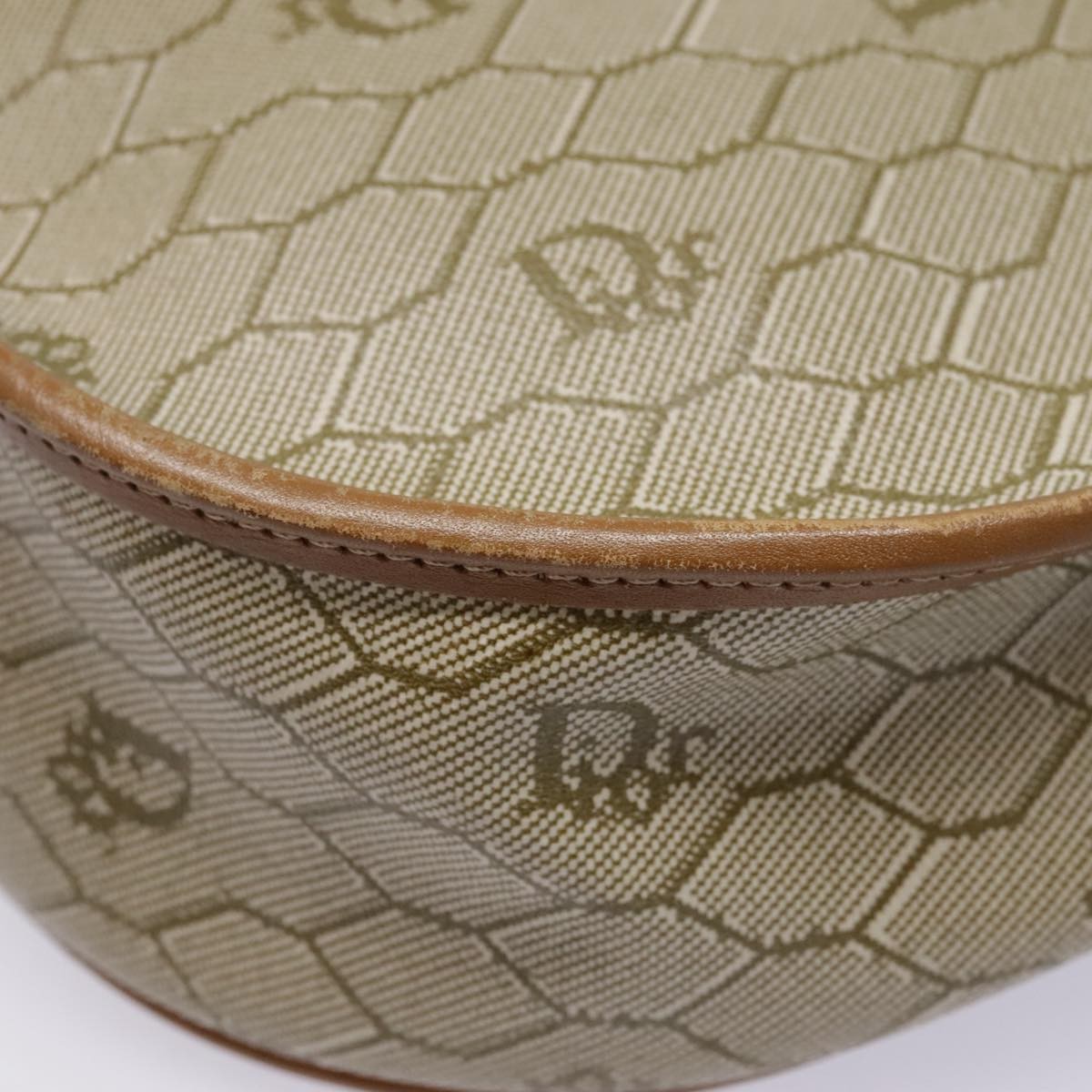 Christian Dior Vintage Honeycomb Flap Crossbody Bag Coated Canvas, BEIGE, CANVAS, Crossbody bag
