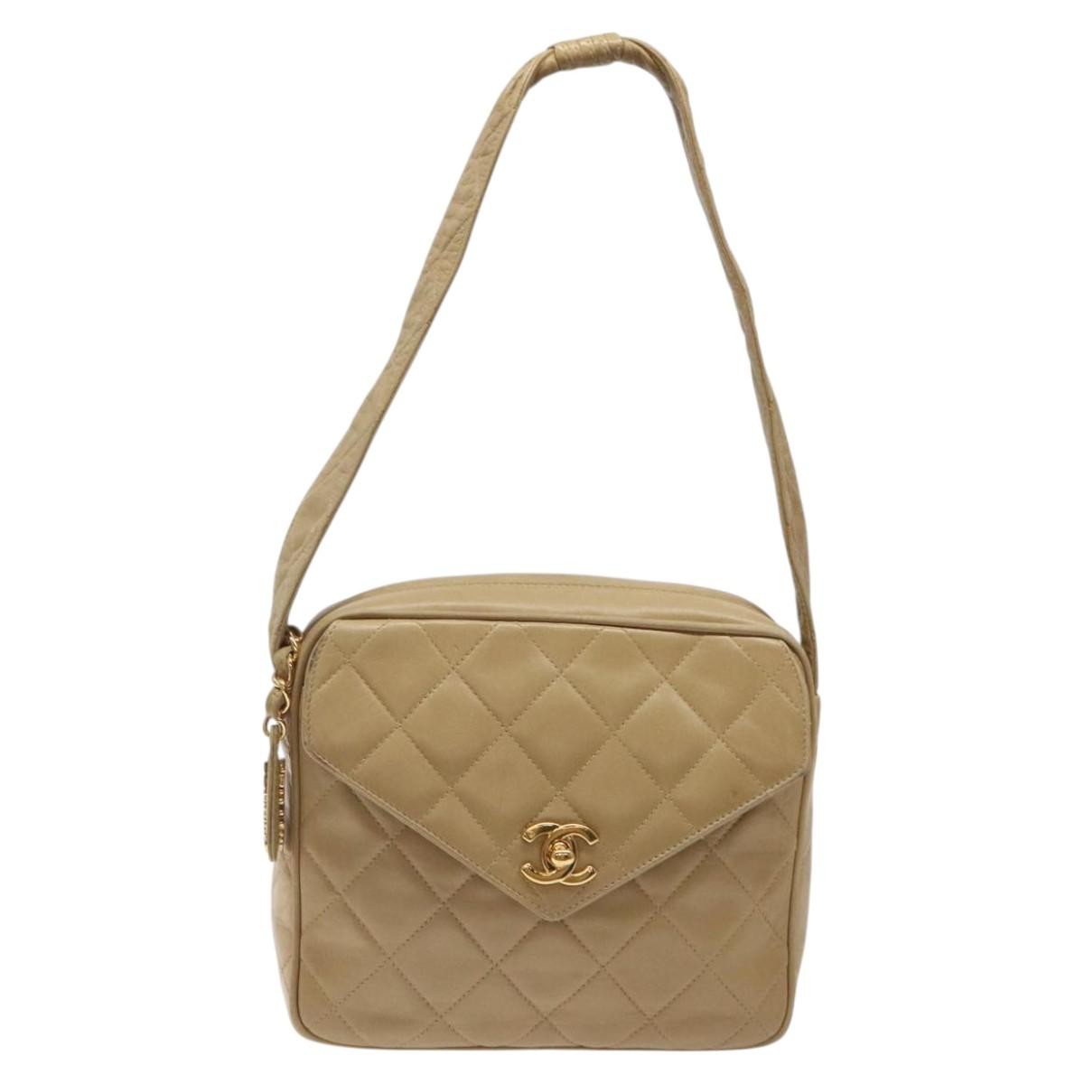 Chanel Vintage Front Pocket Camera Shoulder Bag Leather, BEIGE, LEATHER, Shoulder bag