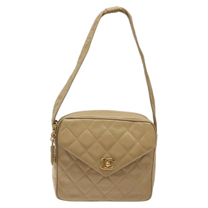 Chanel Vintage Front Pocket Camera Shoulder Bag Leather, BEIGE, LEATHER, Shoulder bag