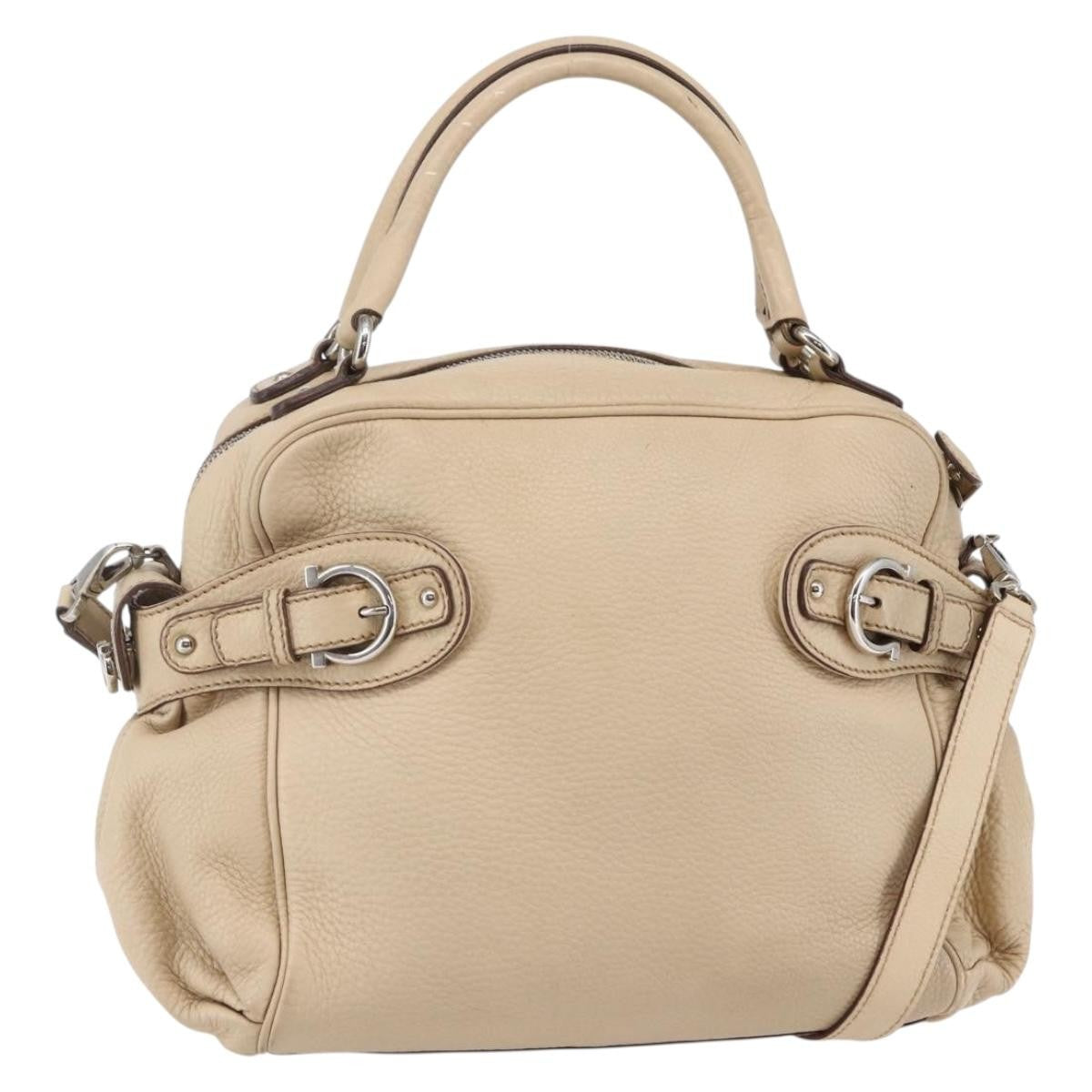 Salvatore Ferragamo Gancini handbag Leather, BEIGE, LEATHER, Shoulder bag
