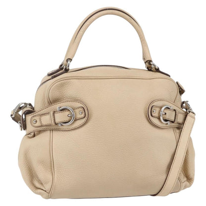 Salvatore Ferragamo Gancini handbag Leather, BEIGE, LEATHER, Shoulder bag