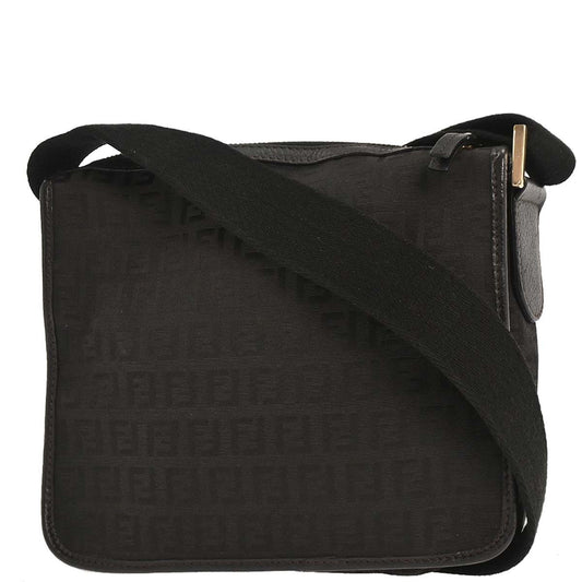 Fendi Vintage F Charm Messenger Bag Zucchino Canvas, BLACK, CANVAS, Shoulder bag