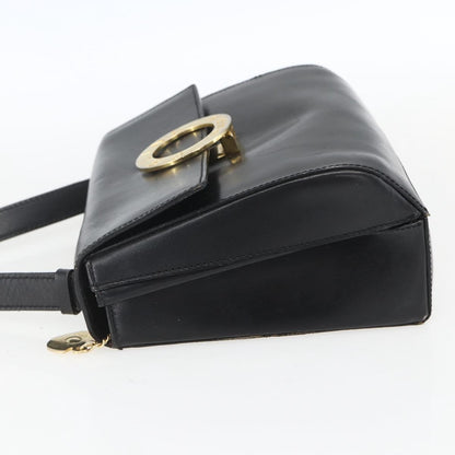 Celine Vintage Circle Logo Crossbody Bag Leather, BLACK, LEATHER, Shoulder bag