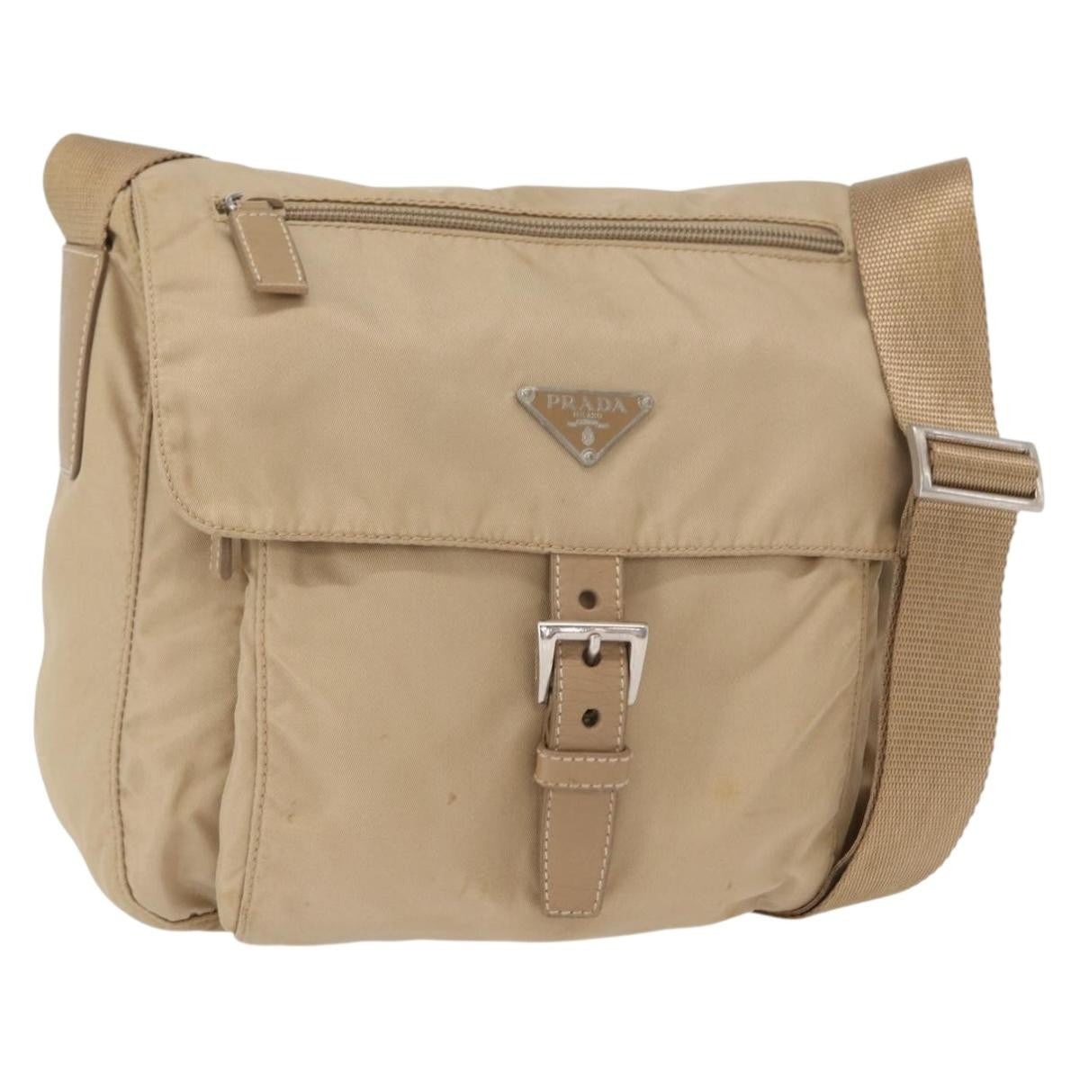 Prada Buckle Messenger Bag Tessuto, Beige, Nylon, Shoulder Bag
