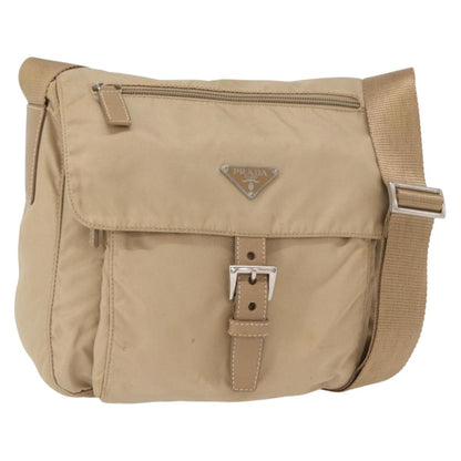 Prada Buckle Messenger Bag Tessuto, Beige, Nylon, Shoulder Bag