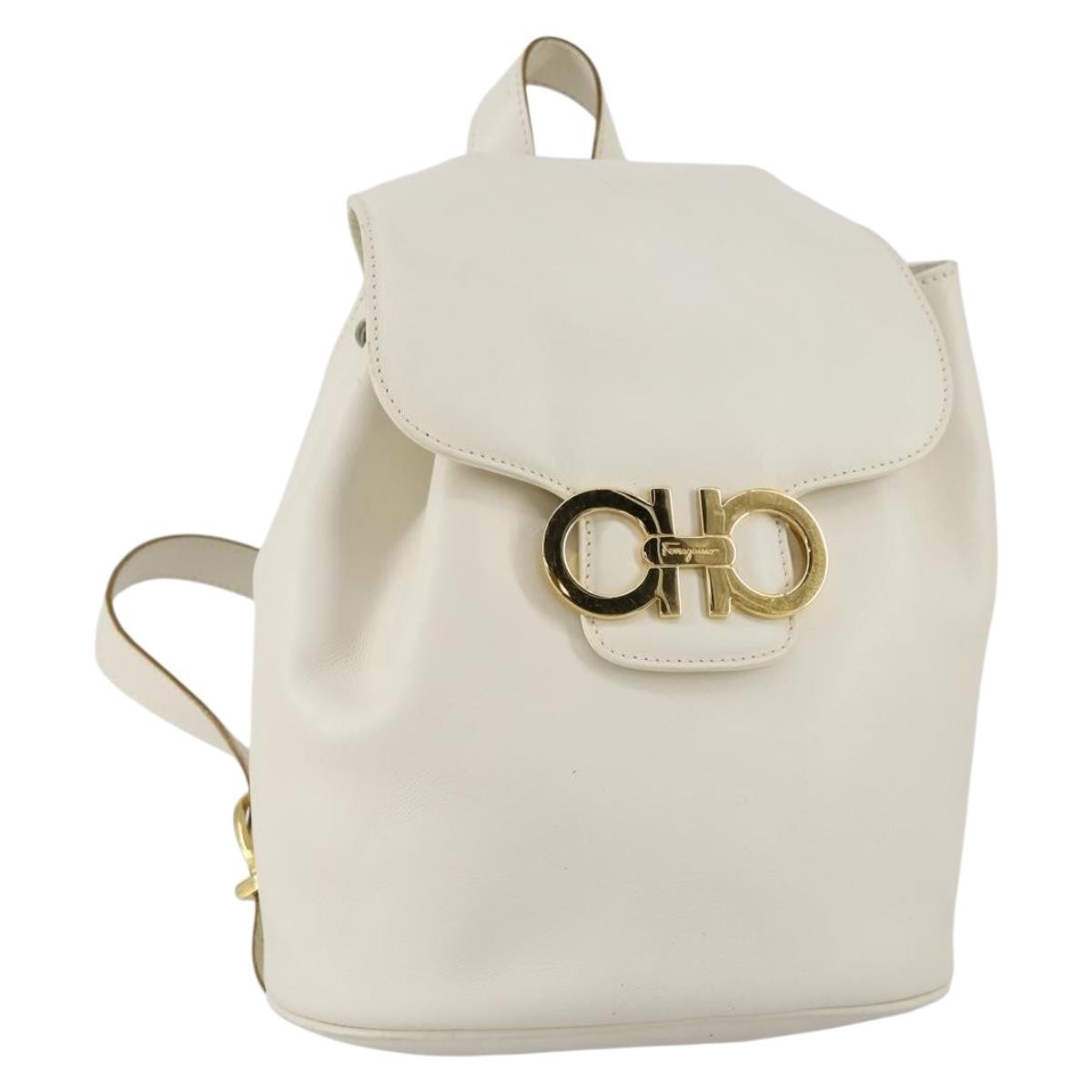 Salvatore Ferragamo Gancini Backpack Leather, WHITE, LEATHER, Backpack