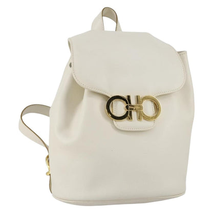 Salvatore Ferragamo Gancini Backpack Leather, WHITE, LEATHER, Backpack
