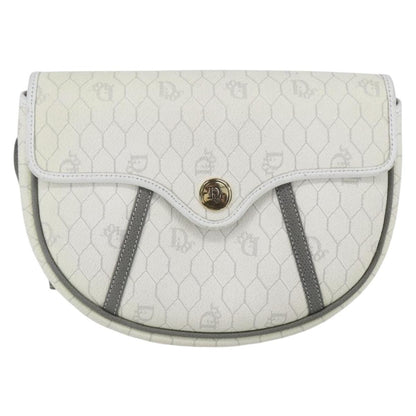 Christian Dior Vintage Honeycomb Flap Crossbody Bag Coated Canvas, WHITE, CANVAS, Shoulder bag