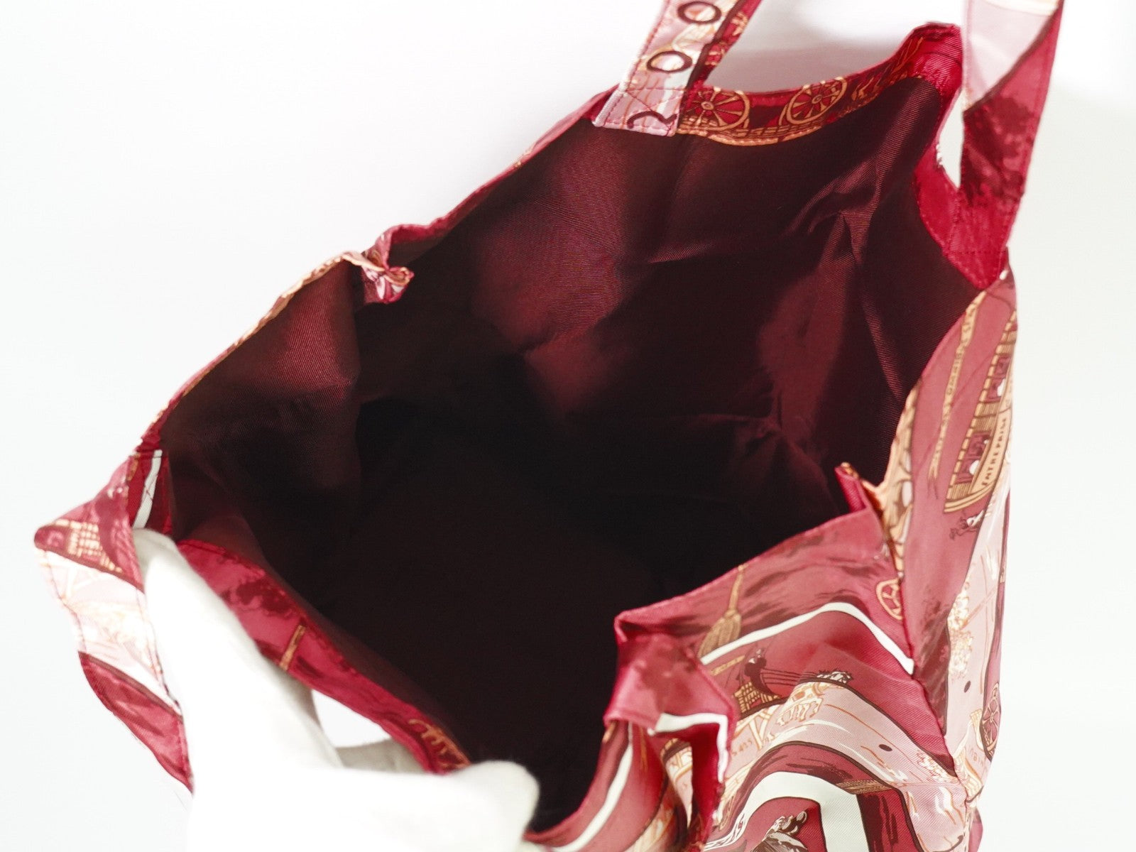 Hermes Silky Pop Tote Printed Silk, BURGUNDY, SILK, Tote bag