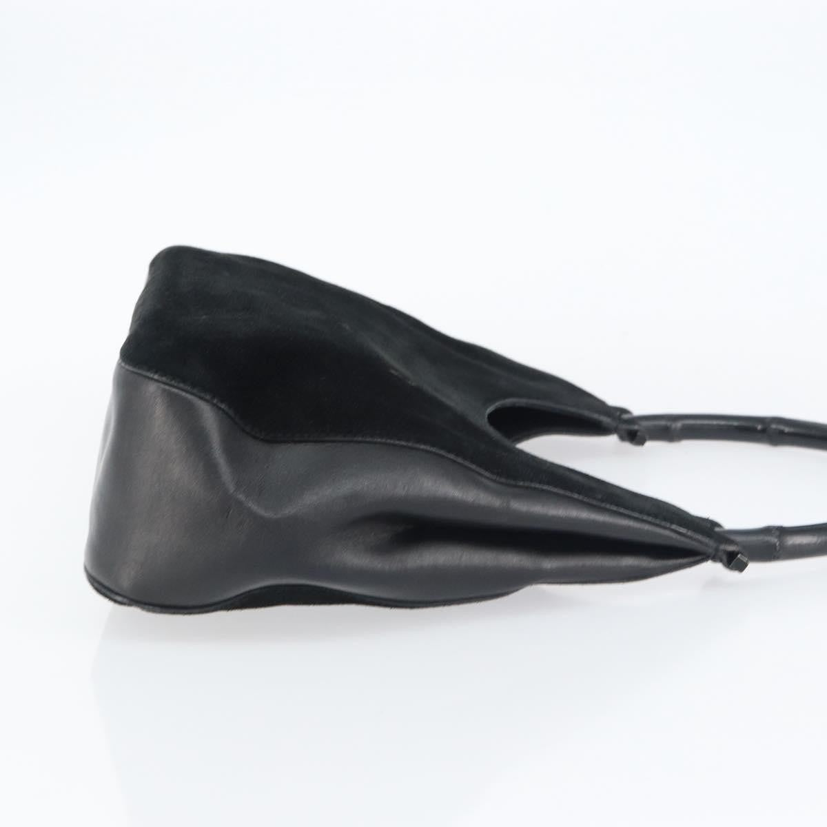 Gucci Vintage Bamboo Handle Bag Suede, BLACK, SUEDE, Handbag