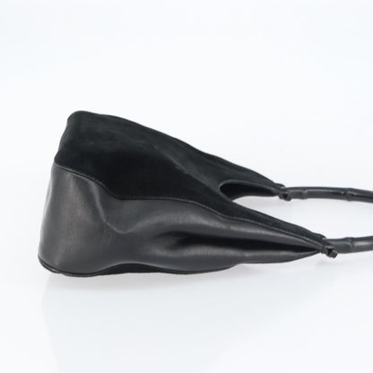 Gucci Vintage Bamboo Handle Bag Suede, BLACK, SUEDE, Handbag