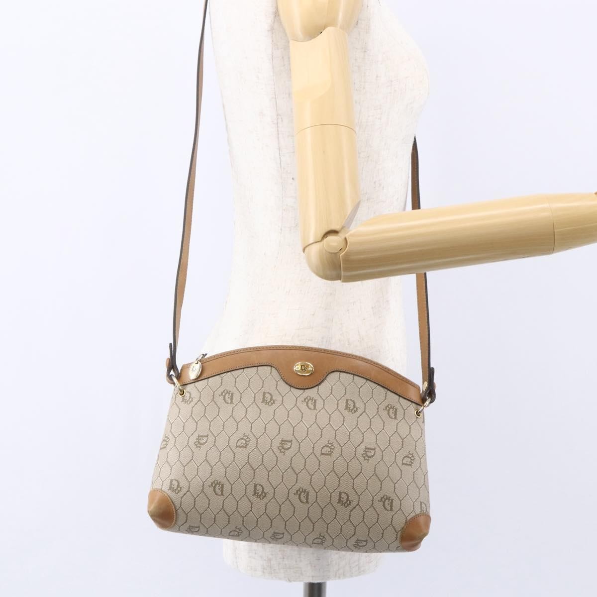 Christian Dior Vintage Honeycomb Shoulder Bag Canvas and Leather, BEIGE, CANVAS, Shoulder bag