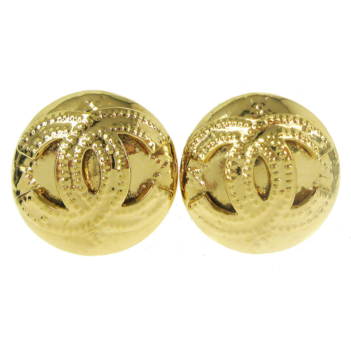 Chanel Vintage CC Round Clip-On Earrings Metal, GOLD, GOLD_PLATED, Earrings
