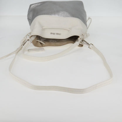 Miu Miu Drawstring Satchel Leather, SILVER, LEATHER, Handbag