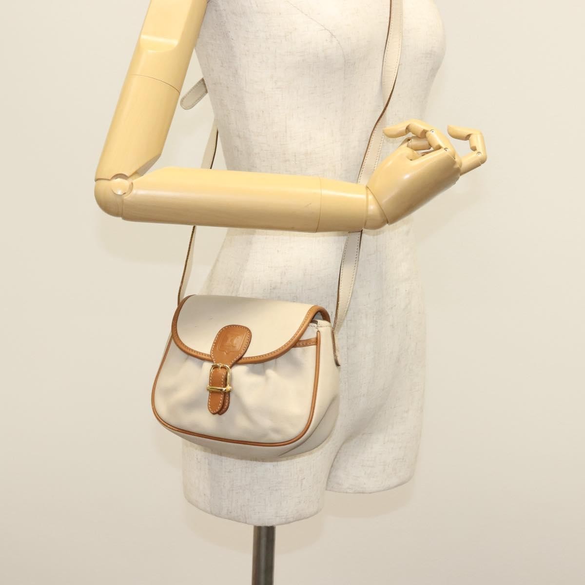 Celine Flap Shoulder Bag Leather, BEIGE, LEATHER, Shoulder bag