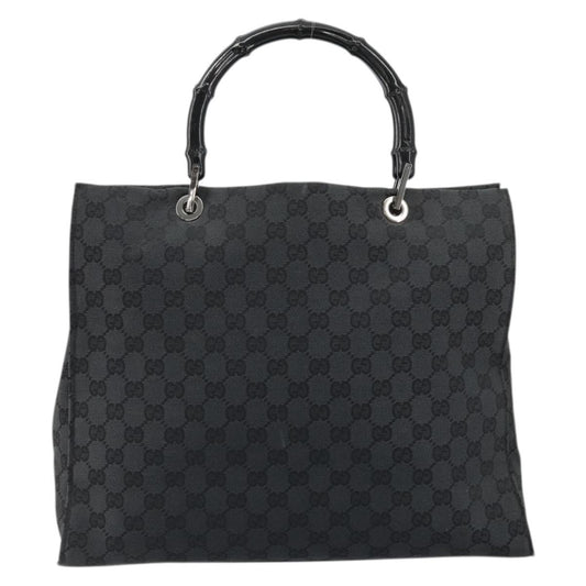 Gucci Vintage Bamboo Handle Tote GG Nylon, Black, Nylon, Tote Bag