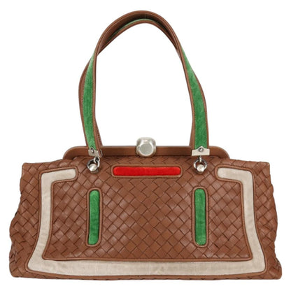 Bottega Veneta Intrecciato Leather, BROWN, LEATHER, Handbag