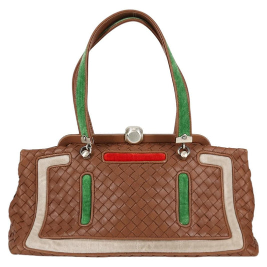 Bottega Veneta Intrecciato Leather, BROWN, LEATHER, Handbag