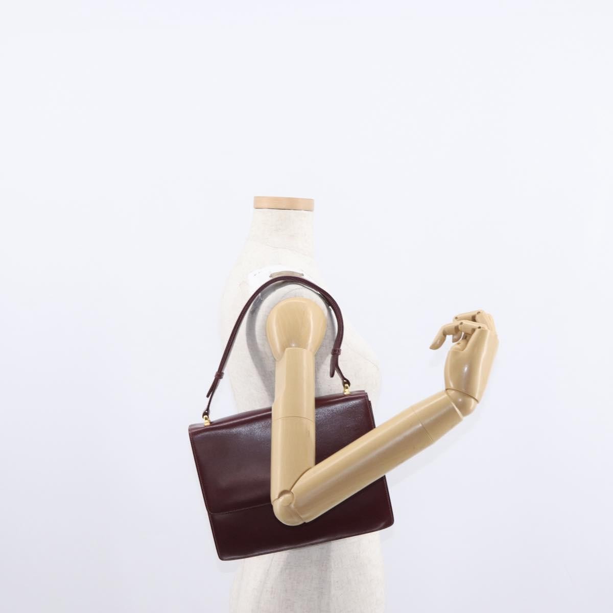 Celine Vintage Flap Shoulder Bag Leather, BURGUNDY, LEATHER, Shoulder bag