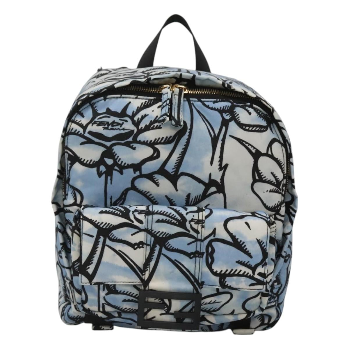 Fendi Baguette Backpack Printed Nylon, BLUE, NYLON, Backpack