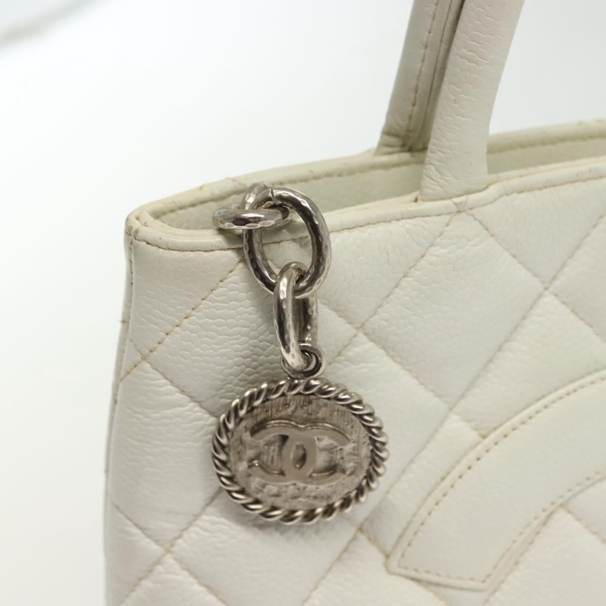 Chanel Medallion Tote Quilted Caviar, WHITE, LEATHER, Tote bag