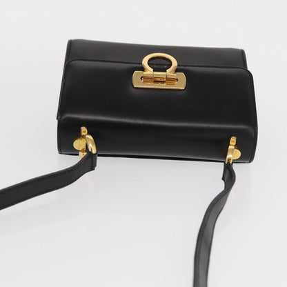 Salvatore Ferragamo Gancini Shoulder Bag Leather, BLACK, LEATHER, Shoulder bag