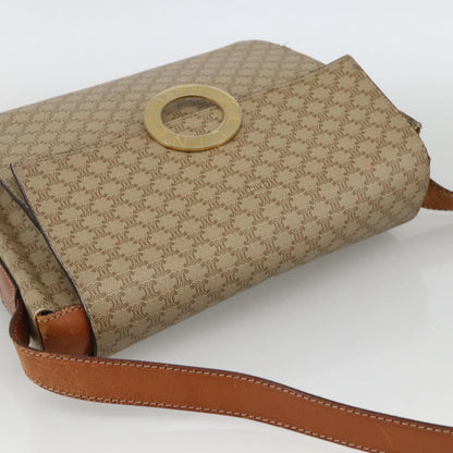 Celine Vintage Macadam Circle Logo Shoulder Bag Canvas and Leather, Beige, Canvas, Shoulder Bag