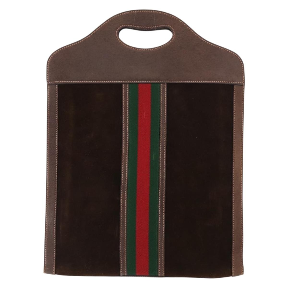 Gucci Vintage Web Sherry Line Handbag Suede, BROWN, SUEDE, Handbag